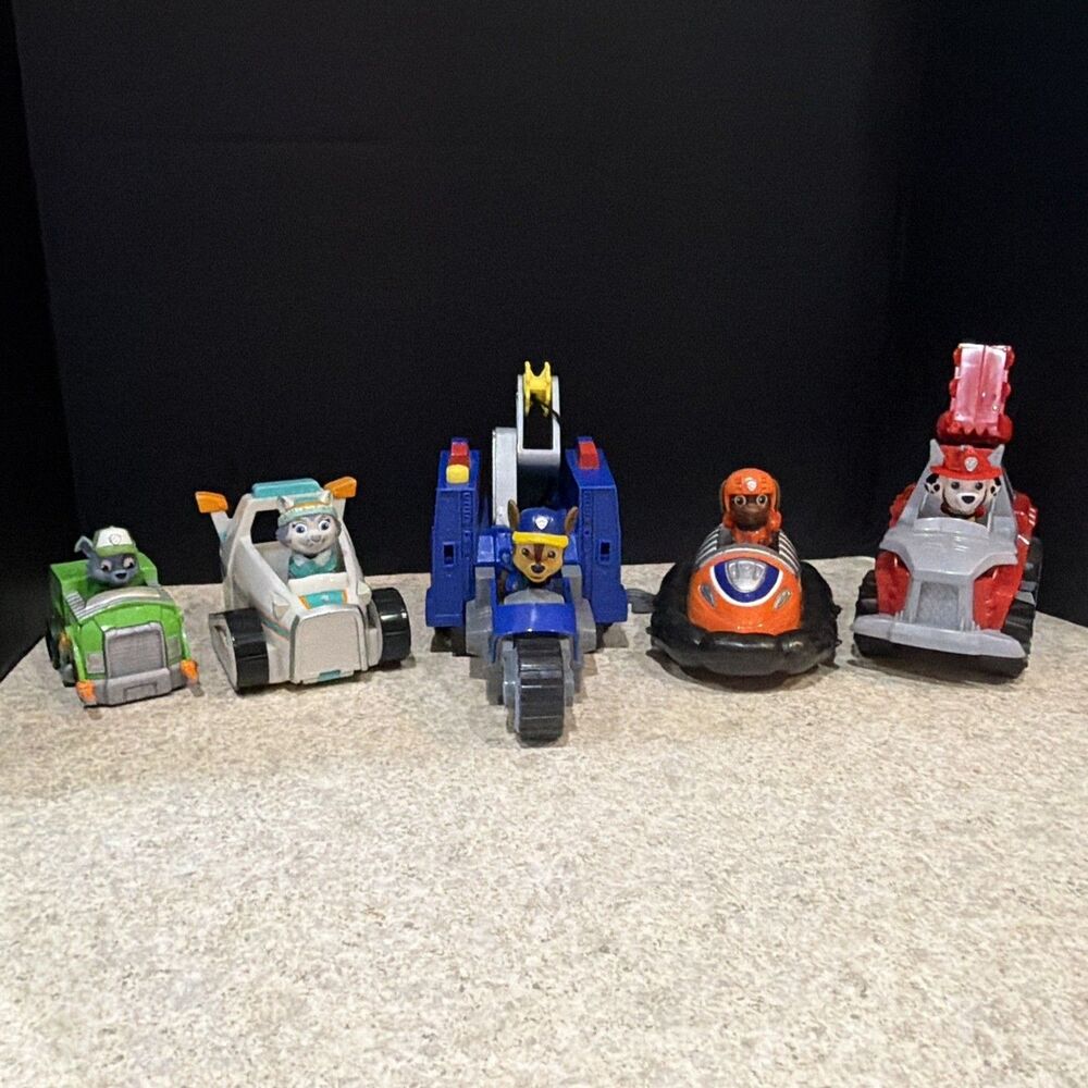 Paw Patrol Mighty Pups Lot/ Set of 5 Pups with Vehicles